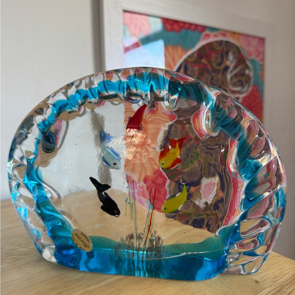 Vintage Signed Murano 5 Fish Aquarium Handblown Art Handcrafted in Italy